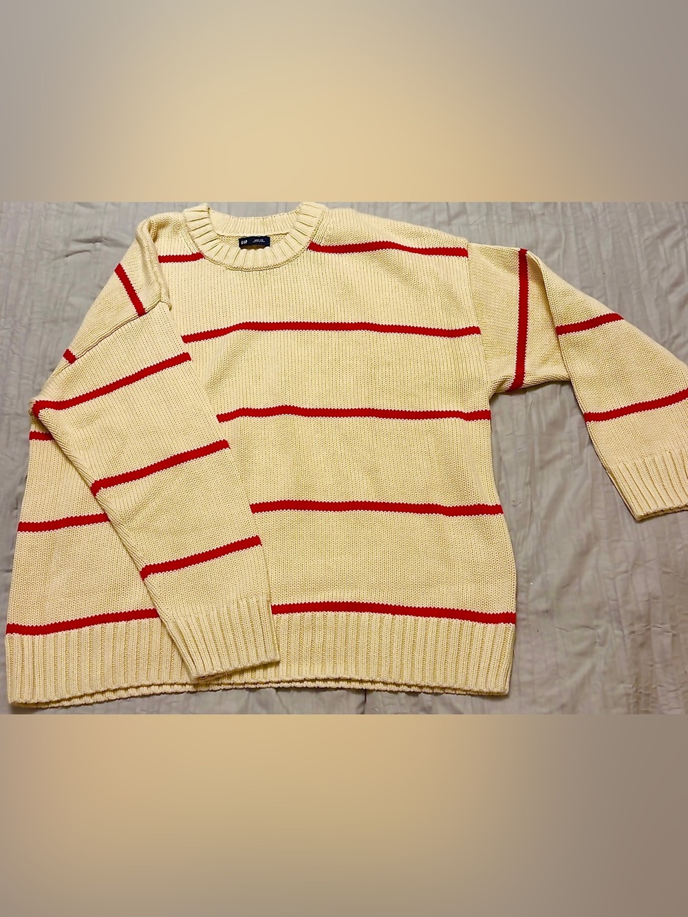 GAP Cream Crewneck Sweater with Red Stripes
